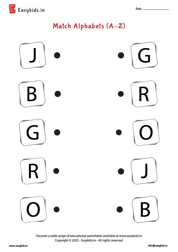 English worksheet for Pre Primary - Matching letters A - Z