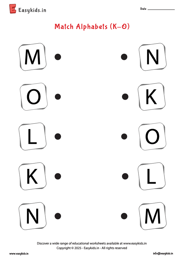 English worksheet for Pre Primary - Matching letters K - O