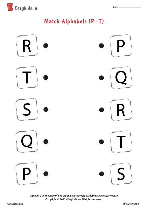 English worksheet for Pre Primary - Matching letters P - T