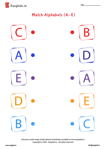 Matching Alphabets - Preschool English Worksheet A - E