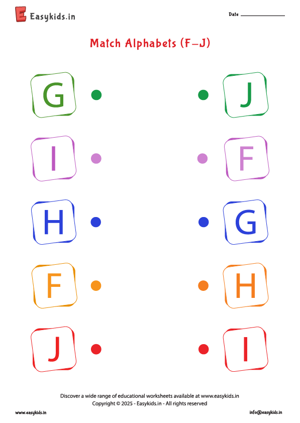 Matching Alphabets - Preschool English Worksheet F - J