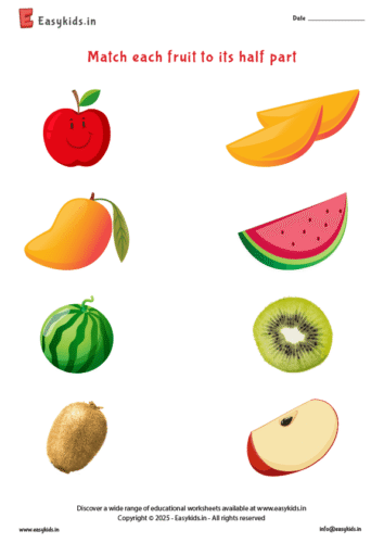 Preschool Activity Worksheet – Match the Fruit with Its Half