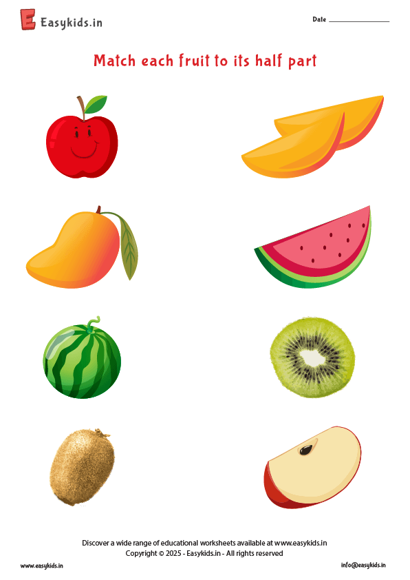 Preschool Activity Worksheet – Match the Fruit with Its Half