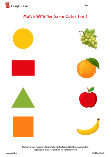 Preschool Activity Worksheet – Match the Fruits with Their Colors