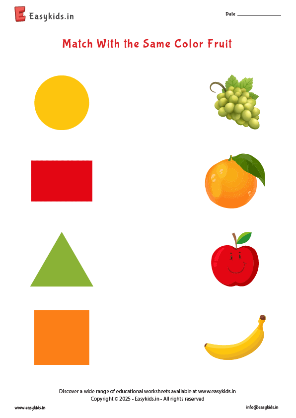 Preschool Activity Worksheet – Match the Fruits with Their Colors