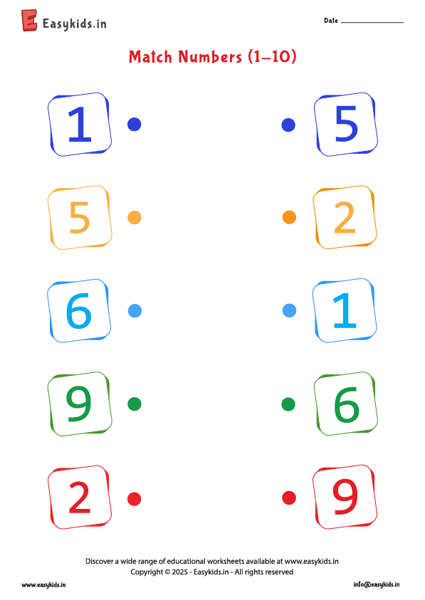 Preschool Math Worksheets - Matching Numbers 1-10