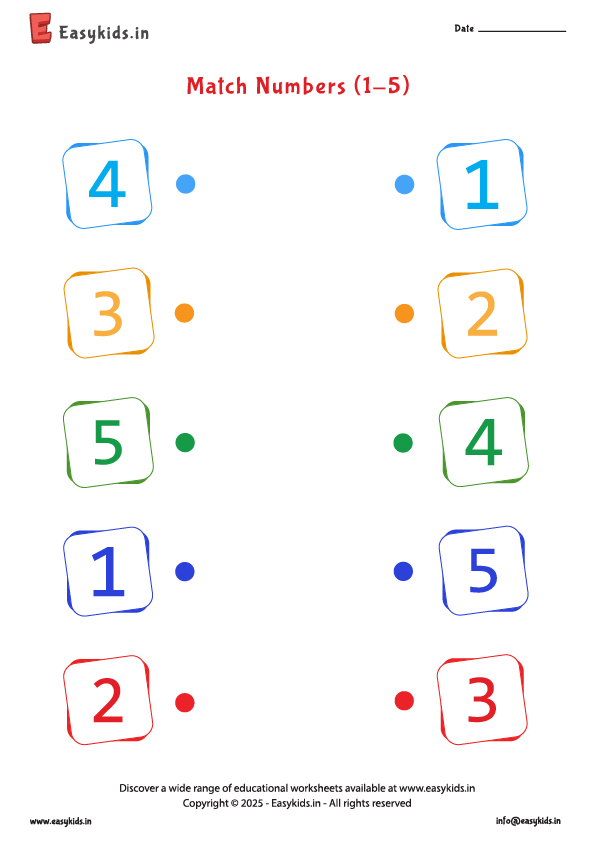Preschool Math Worksheets - Matching Numbers 1-5