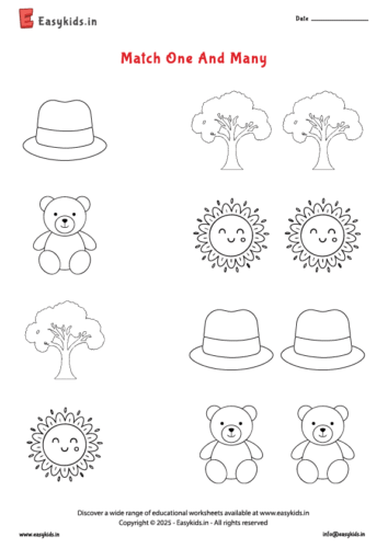 Preschool Worksheet – One and Many Match