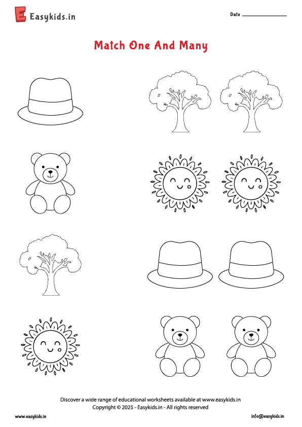 Preschool Worksheet – One and Many Match