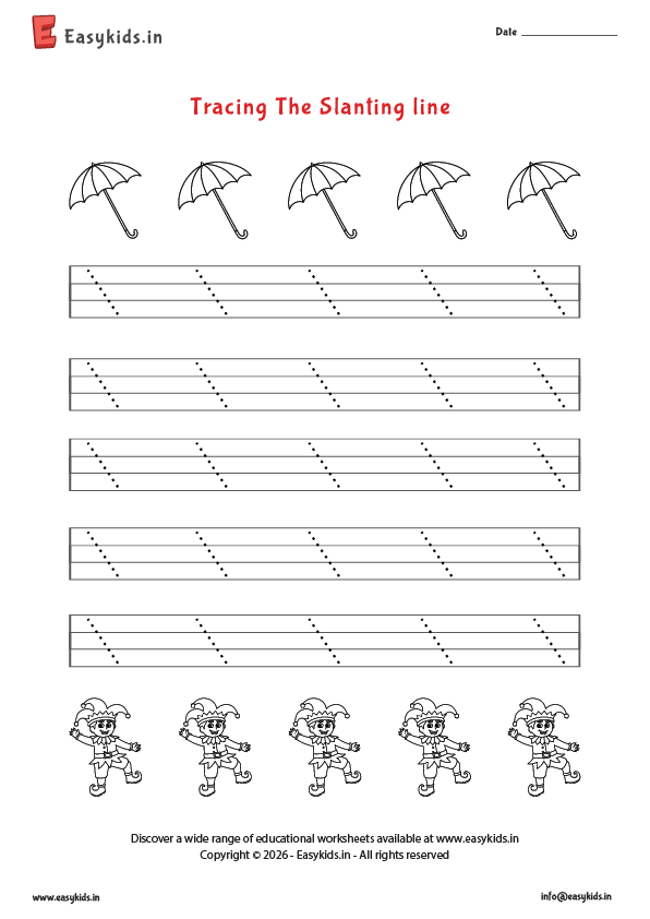 Trace Worksheets For Preschool - Slanting Lines